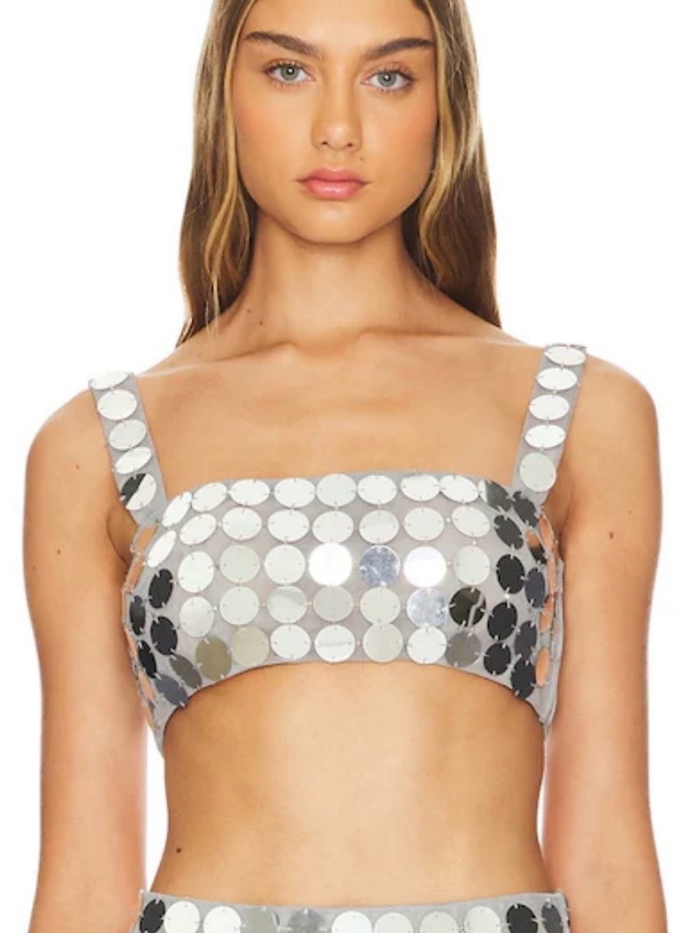Lovers + Friends Gilles Sequin Crop Top in Disco Silver in size XS